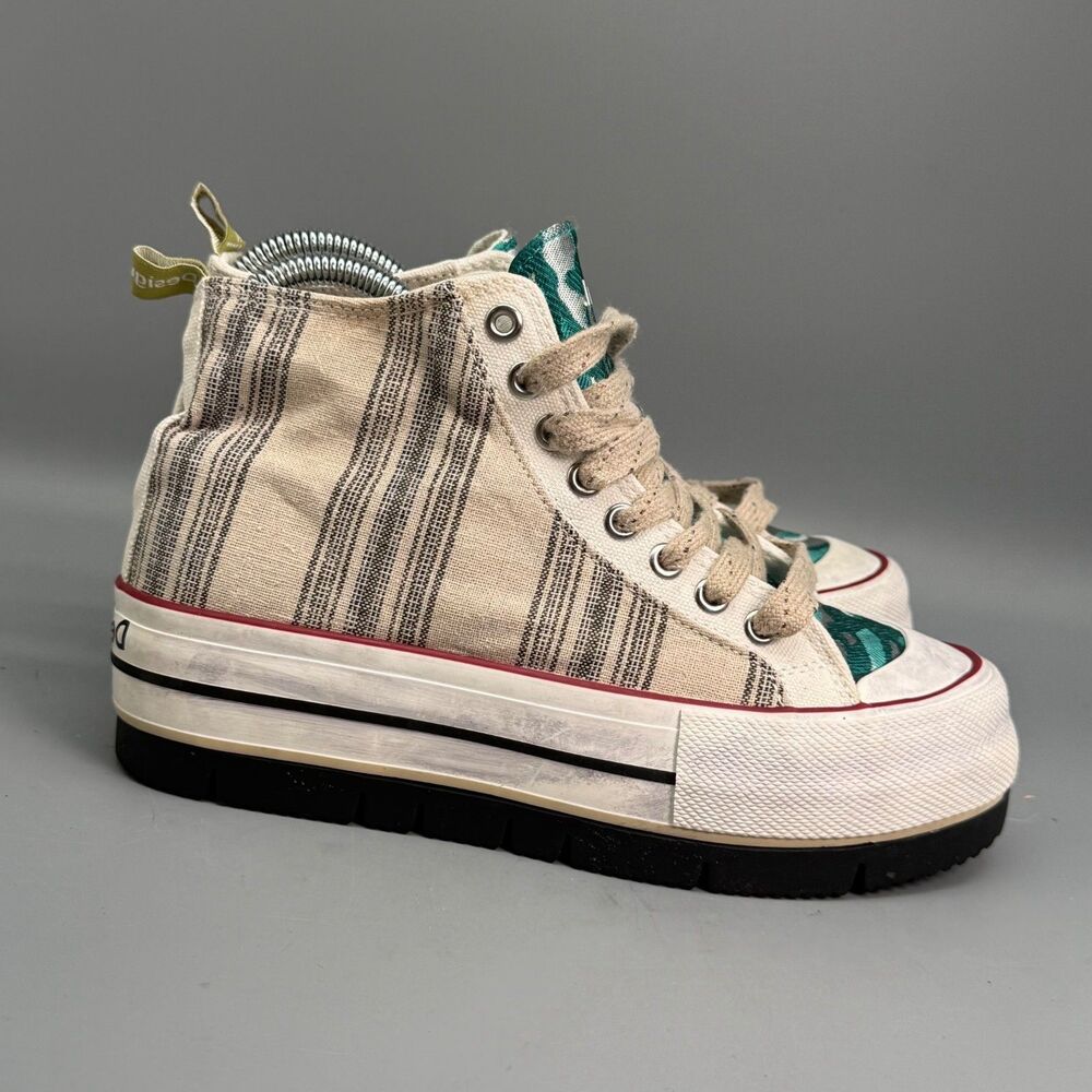Desigual Crush Rayas Women’s 6 Canvas High Top Platform Casual Athletic Shoes